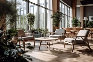 Fototapeta na wymiar Hotel lobby with Scandinavian style furniture strong