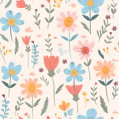 seamless pattern with flowers,leaf,decoration,AI generated
