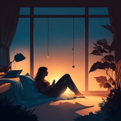 Create an illustration that represents a person listening to music ( 3)