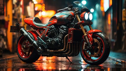 Neon Nights - An Intriguing Image Of A Motorbike Parked Near A Neon Sign In Tokyo. Generative AI