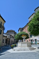 Fototapeta na wymiar The town square of Olevano Romano, a medieval village in Rome province, Italy.