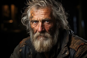 Obraz premium Lifetime Of Adventures - A Compelling Portrait Of An Elderly Motorcyclist And His Vintage Motorcycle. Generative AI