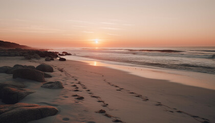 Sunset over tranquil waters, a perfect vacation generated by AI