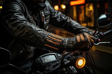 Fototapeta na wymiar Grip Of Control - A Lifestyle Image Focusing On A Biker's Hand Gripping The Throttle Of A Motorcycle. Generative AI