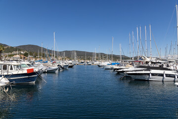 Fototapeta na wymiar Cavalaire-sur-Mer, marina with yachts in Provence-Alpes-Côte d'Azur region, France
