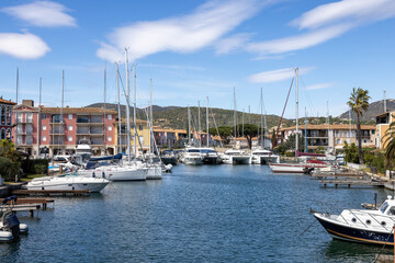Fototapeta premium Port Grimaud marina in France in spring with yachts and sailing boats