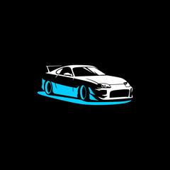 Obraz na płótnie Canvas japan sport car blue and white vector illustration on black background