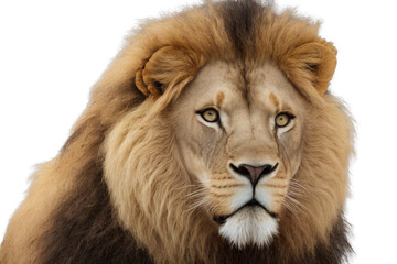 Fototapeta premium Lion, close up, looking into distance, isolated on white transparent background, AI Generate