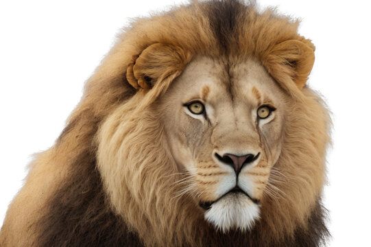 Lion, close up, looking into distance, isolated on white transparent background, AI Generate