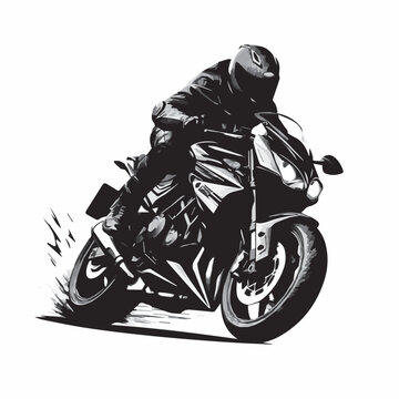 vector motorcycle silhouette rider guy on white background