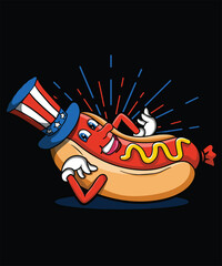 USA Hot Dog Celebrating America And 4th Of July With The American Flag