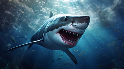 Naklejka premium Fantasy shark underwater. Generative AI