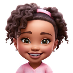 Memoji happy baby girl on transparent background. PNG. Emoji, ai
