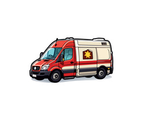 Vector illustration of a sticker with an image of an ambulance car on a white background	