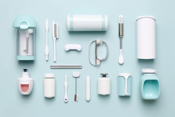 Fototapeta premium dentist equipment flat lay AI Generated