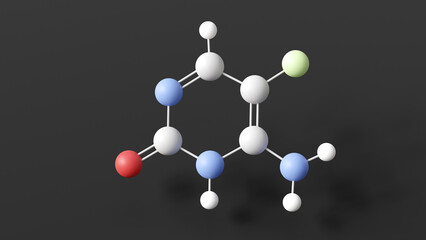 Fototapeta premium flucytosine molecule, molecular structure, antifungal medication, ball and stick 3d model, structural chemical formula with colored atoms