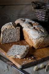 Homemade rye bread on a cutting board