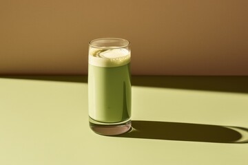 glass of Green matcha tea drink with shadow, AI Generated