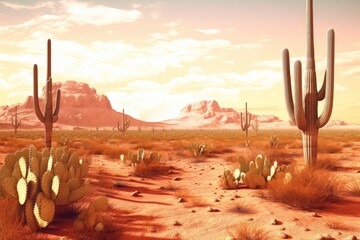 desert with a large saguaro and many cactus AI Generated
