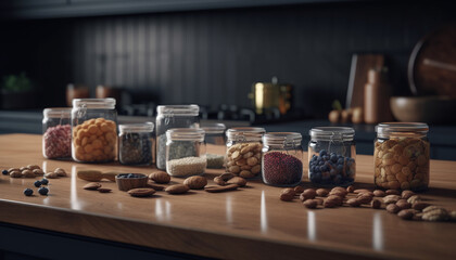 Fototapeta na wymiar Organic coffee beans in wooden jar, freshness guaranteed generated by AI