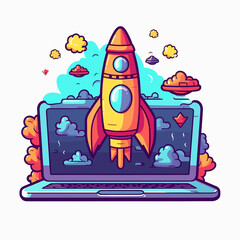Rocket with a laptop vector illustration, Rocket vector illustration