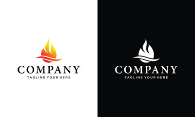 Modern fire logo or icon design. Vector on a black and white background.