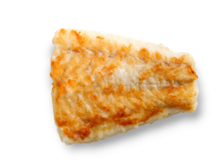 Pan-seared golden-brown haddock isolated on transparent background.  Cooking at home, promoting a healthy self cooking theme.