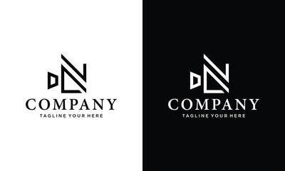 Design logo line creative letter N and camera video on a black and white background.