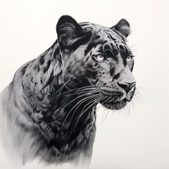 Panther. An artistic, schematic black-and-white portrait of a panther Generative AI