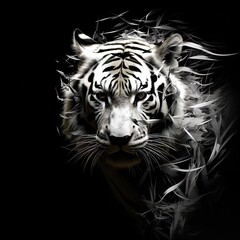 Obraz premium tiger. An artistic, schematic black-and-white portrait of a tiger Generative AI