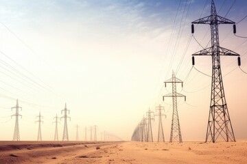 Electric transmission tower pylons stretching across AI Generated