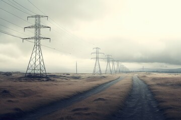 Electric transmission tower pylons stretching across AI Generated