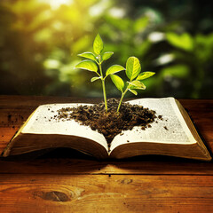 Bible with seedlings