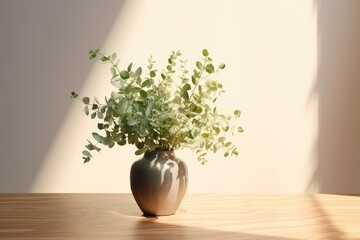 eucalyptus in a unique vase with wooden desk AI Generated