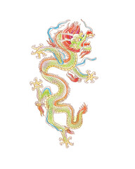 Chinese Dragon Painting, Year of Dragon, Chinese New Year traditional, Traditional Asian Dragon, Vector illustration.