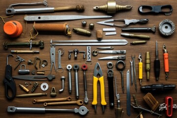 fishing tools and equipment flat lay AI Generated