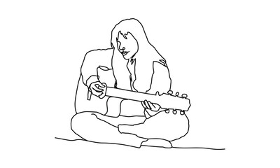 Fototapeta na wymiar Linear drawing art of a female playing the guitar illustration design