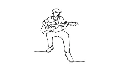 Linear drawing art of a old man playing the guitar illustration design