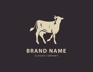 Bull logo. Premium logo for steakhouse, steakhouse or butchery. Abstract stylized cow or bull head with horn symbol. Creative steak, meat or milk icon symbol.