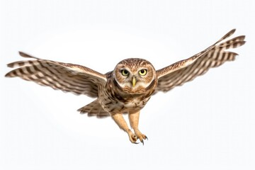 An owl flying through the air with its wings spread created with Generative AI technology
