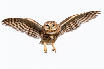 Fototapeta premium An owl is flying through the air with its wings spread created with Generative AI technology
