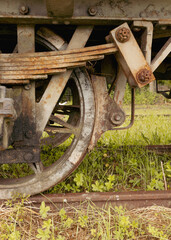 Fototapeta na wymiar close up of an old trainwheel in brown rusty color