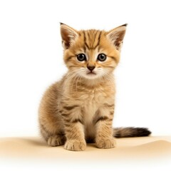 A small sand cat sitting on top of a white floor created with Generative AI technology