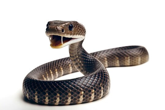 A snake with it's mouth open on a white background created with Generative AI technology