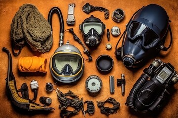 freediving tools and equipment flat lay AI Generated