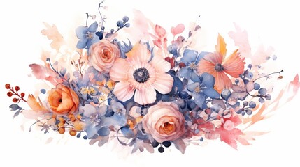 Dreamy and Mellow Floral Composition watercolor. AI generated