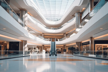 Contemporary shopping mall interior. Indoor space of  modern shopping center.  - obrazy, fototapety, plakaty