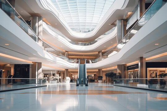 Contemporary shopping mall interior. Indoor space of  modern shopping center. 