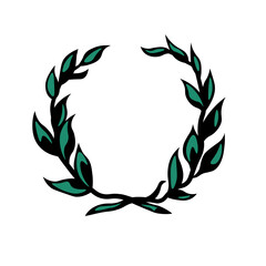 Fototapeta na wymiar Laurel foliate wreath chaplet. Award, achievement, heraldry, nobility. Symbol, sign, icon, silhouette, tattoo. Colorful. Isolated vector illustration.
