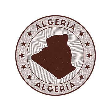 Algeria round badge vector. Country round stamp with shape of Algeria, isolines and circular country name. Awesome emblem. Amazing vector illustration.